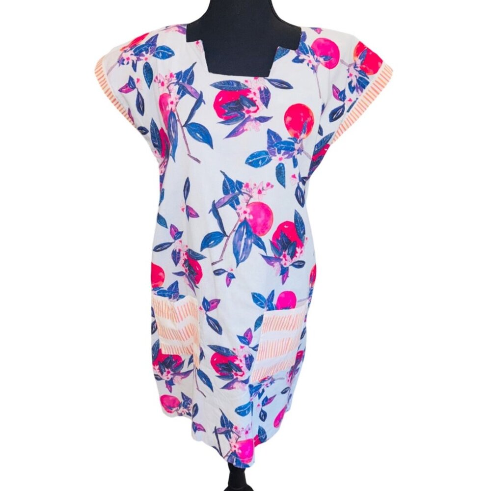 Brooke Wright Cotton Floral Print Apron Style Dress W/ Pockets M Artsy Resort